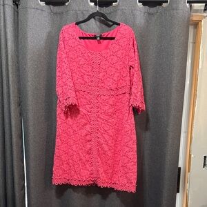 Alfani Vibrant Pink Lace 3/4 Sleeve Dress